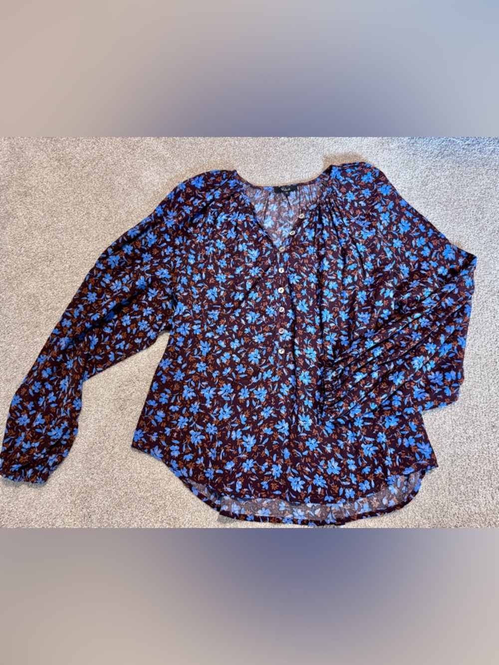 Rails Brown Blouse with Blue Floral Print